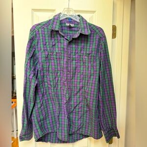 Kenneth Cole Reaction Green and Purple Casual Button Down Shirt